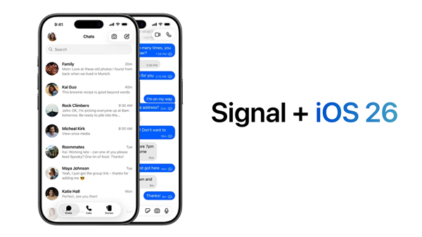 Signal dévoile le design Liquid Glass pour iPhone sur iOS 26.