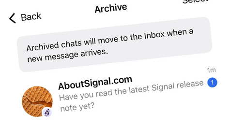 Signal iOS update: unread chats stay unread in archive